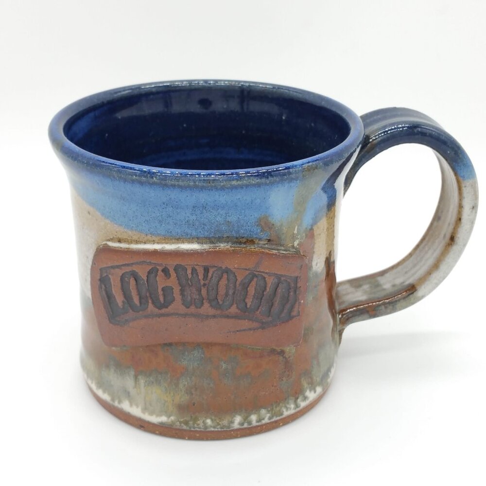 Mark Jaramillo Signed Logwood Coffee Tea Mug, Blue Stoneware Pottery 14oz